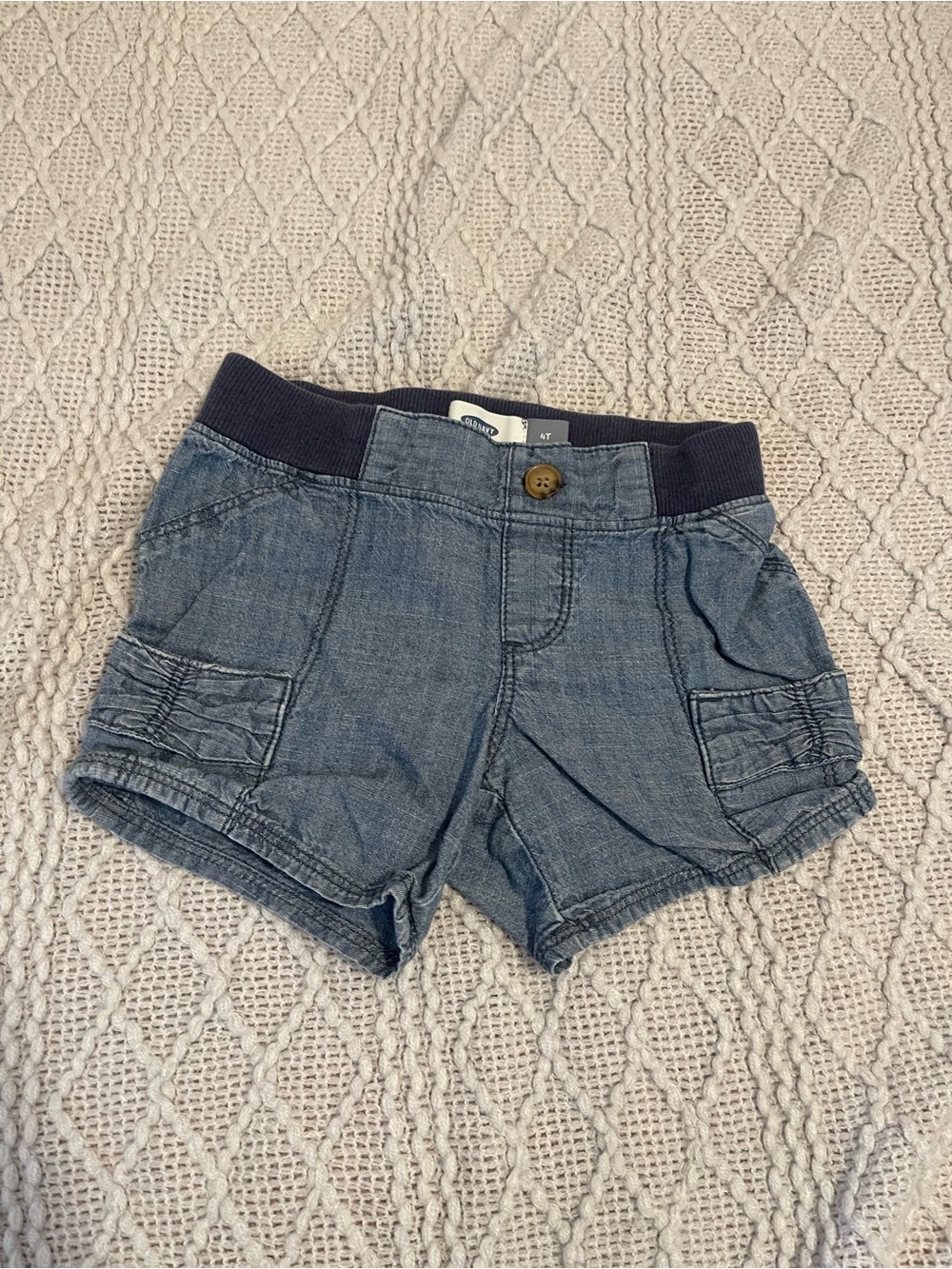 Old Navy Blue Denim-Look Cargo Shorts with Navy Waistband